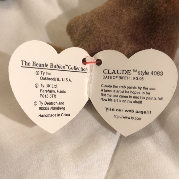 “Claude” TY Beanie Baby, Tie Dyed Crab, Vintage Collectible 1996 - Picture 6 of 12